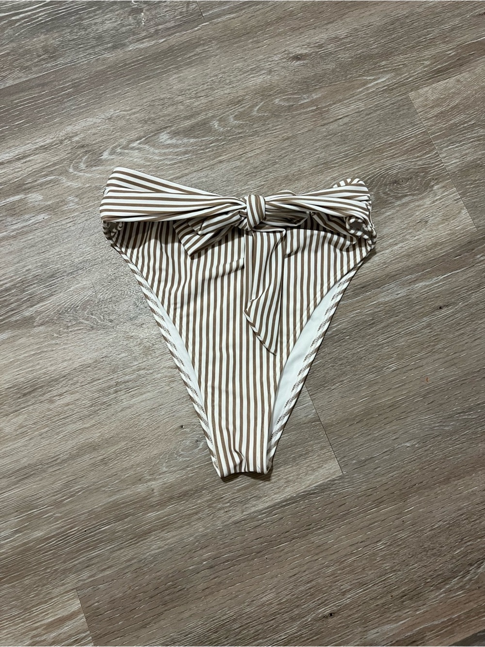 Abercrombie & Fitch Beige and White Striped Bikini Bottom